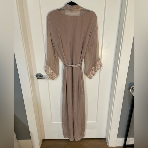 NK imode 100% silk Chemise and Robe Set Mauve Embroidery Floral Mesh L/XL - Picture 5 of 9